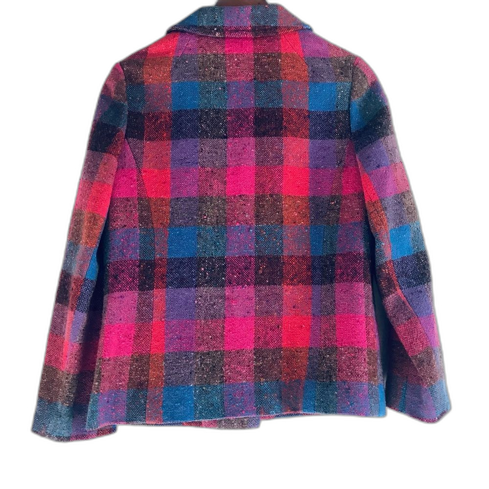 Vintage 1970s-Era Richard Barr Ireland Bright Pink Plaid 100% Wool Blazer Jacket - Picture 8 of 11